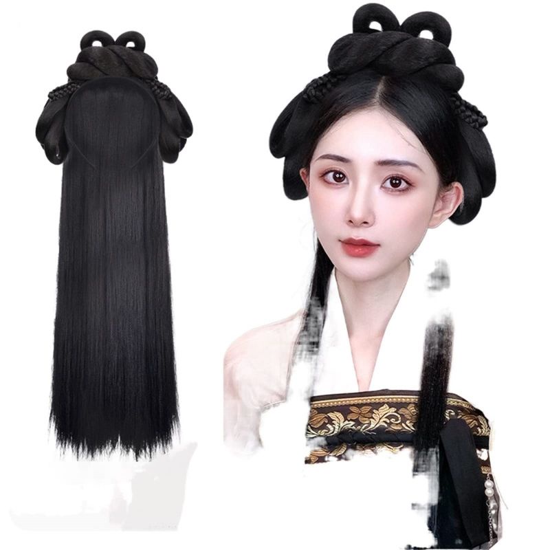 Wig Hanfu Wanita Tradisional Wig Cina Hanfu Wanita Rambut Bando Model Tradisional Cina