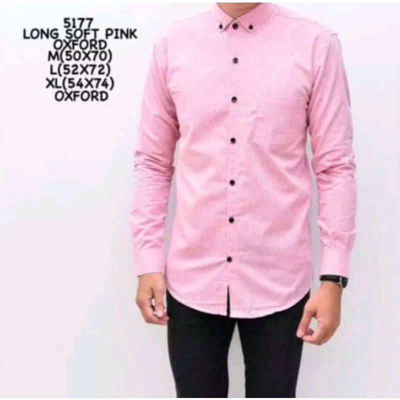 BAJU KEMEJA PRIA WARNA PINK MERAH MUDA MOTIF POLOS LENGAN PANJANG BAHAN KATUN / KEMEJA LAKI-LAKI / K