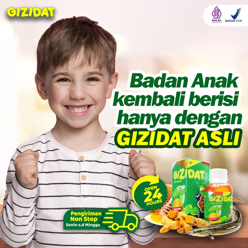 Gizidat – Madu Ekstra Ikan Sidat Penambah Nafsu Makan Anak Vitamin Alami Nutrisi Otak Sistem Imun Tubuh Anak130ml