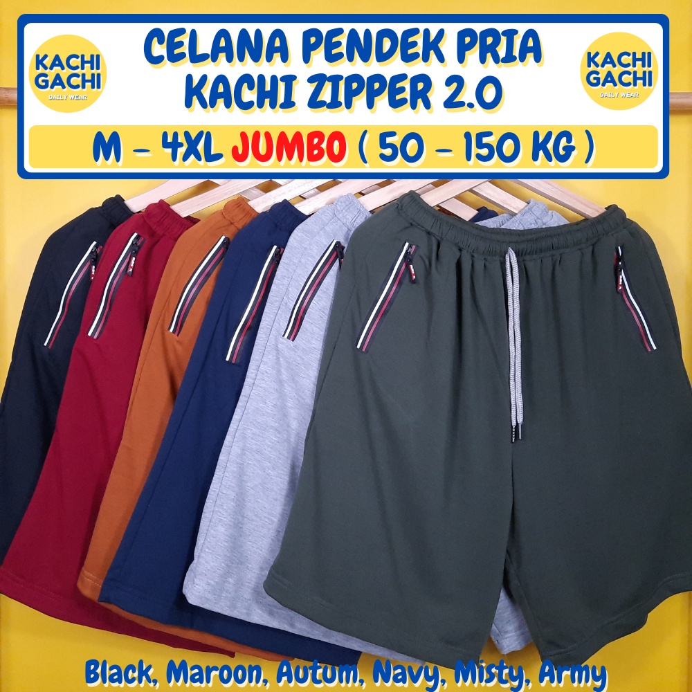 ( 50 - 150 kg ) Celana Pria Pendek Jumbo / Celana Kolor Pria Santai / Short Pants Pria Big Size - Kachi Plain &amp; Zipper