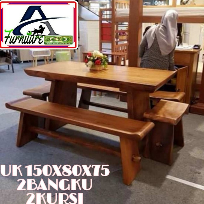 OM1 dining set meja makan kursi minimalis kayu trembesi Suar Solid A2