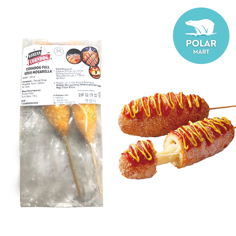 R.A. Kitchen Korean Corndog Full Sosis Keju Mozarella Isi 2pcs 250 Gram (FROZEN FOOD BANDUNG)