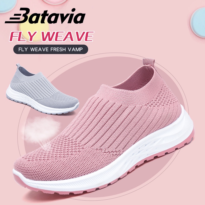 （COD）Batavia Sepatu wanita kasual baru yang dengan harga murah, sepatu fashion wanita bernapas, sepatu joging, sepatu sekolah wanita hitam N8