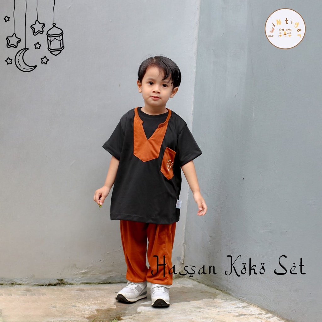 Twin Tiger Baby Hassan Koko Set Setelan Baju Muslim Anak Laki-Laki 1-3 Tahun