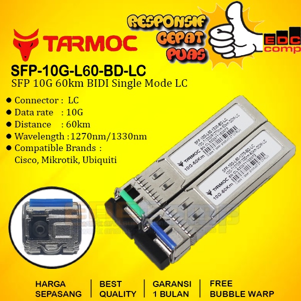 Tarmoc SFP-10G-L60-BD-LC | SFP+ 10G BiDi 60KM SM LC | SFP 10G 60KM LC
