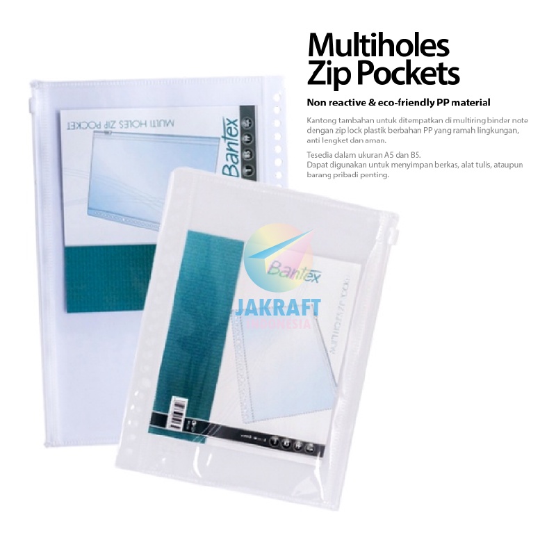 

(1 Pcs) Multi Holes Zipper Pocket BANTEX 8073 u/ Binder Note B5 Anti Air 26 Lubang Ring