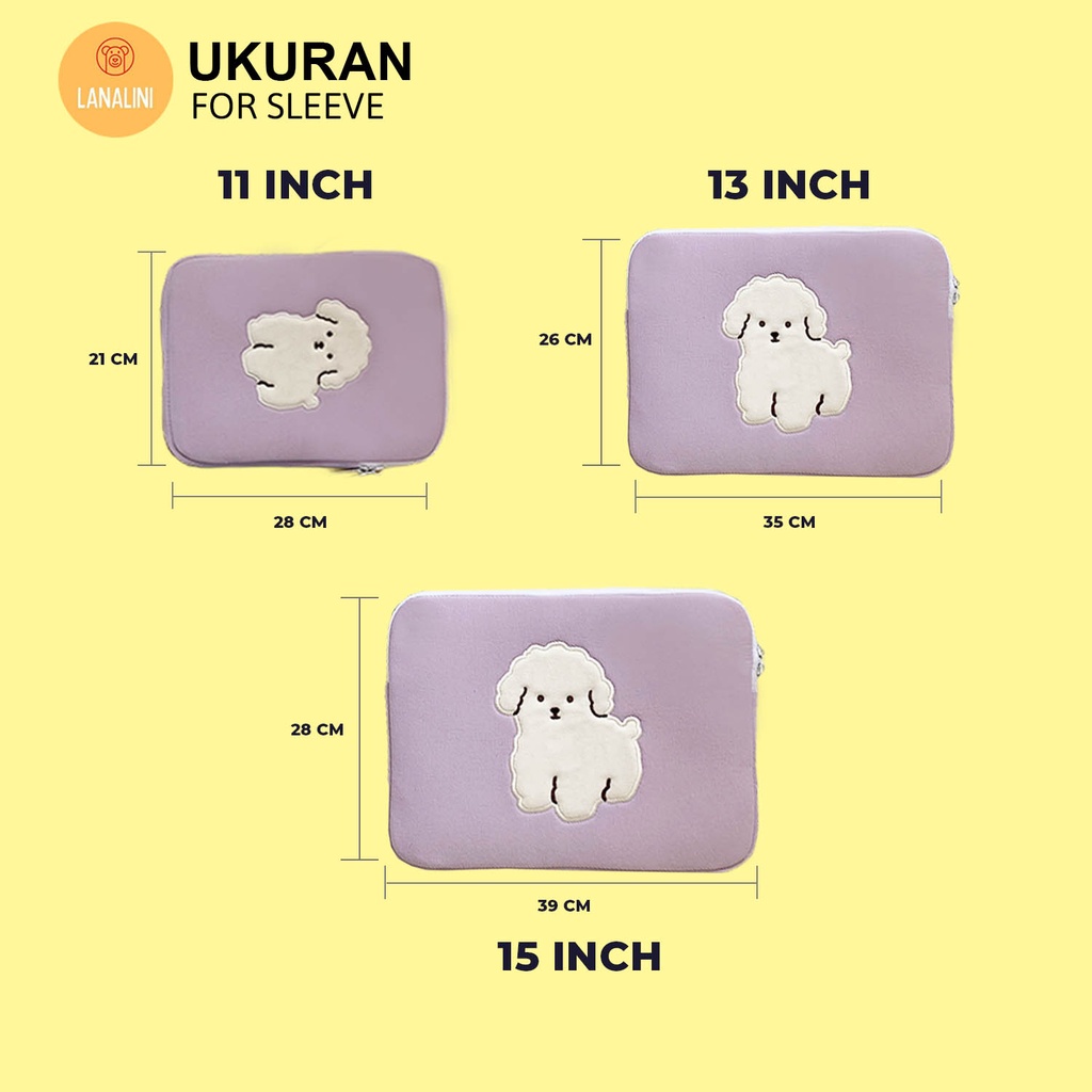 Sleeve Pouch Sarung Tas Bag Case Ipad Tab Tablet Macbook Air Pro Laptop Asus Acer Lenovo HP Huawei 11 12 13 14 15 inch Motif Gambar Puppy Anjing Warna Biru Ungu Lilac Lucu Cute Murah Korean Model