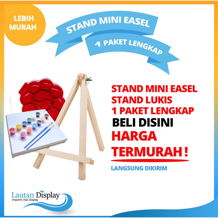 DISKON WARNA/ [Paket Lukis] Stand Mini Easel Lukis Lengkap Kuas, Kanvas dan Palet - Easel Basic, 15 
