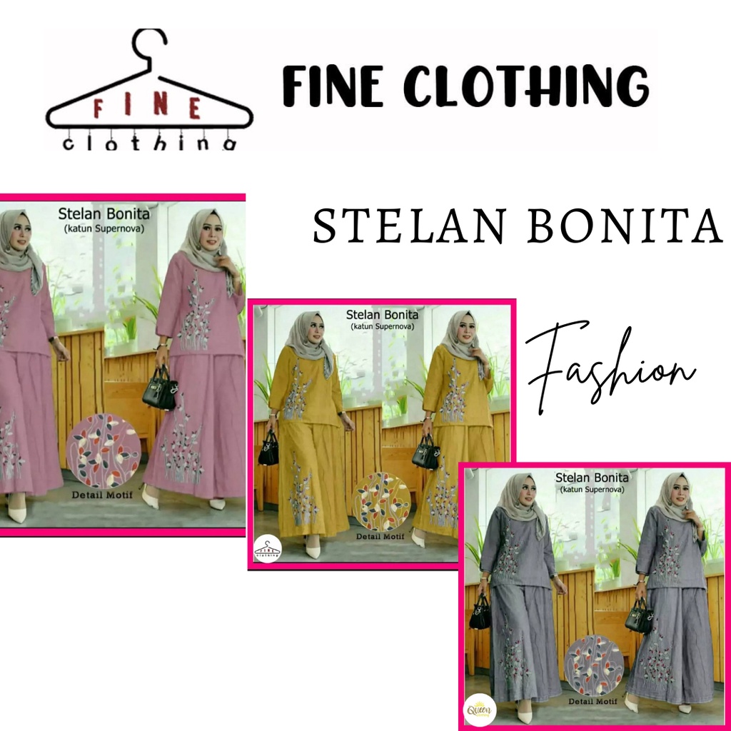 FC SETELAN BONITA Setelan Muslim Wanita Dewasa Jumbo Pakaian Gamis Hijab Kekinian Set Celana & Baju