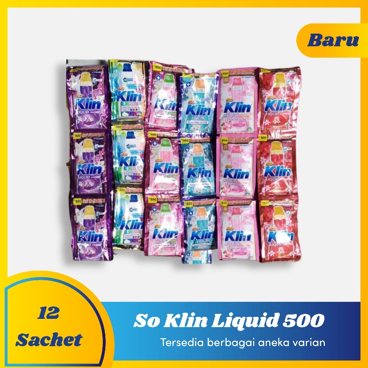 Soklin Cair Liquid detergent isi 12 sachet 500