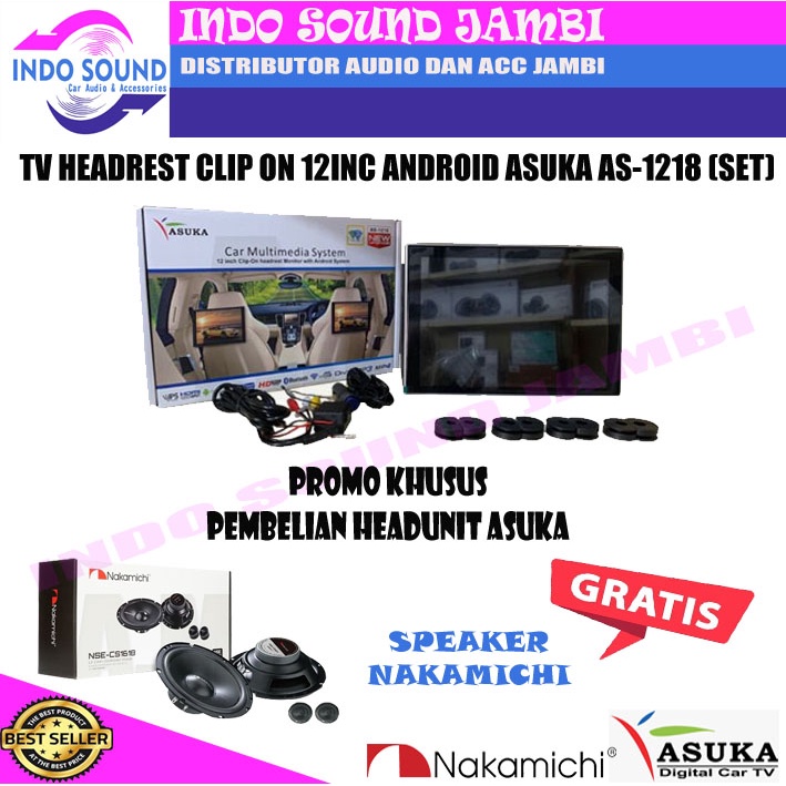 TV HEADREST CLIP ON ANDROID / TV KEPALA MOBIL ASUKA AS- 1218 ULTRA HD 4K (PCS)