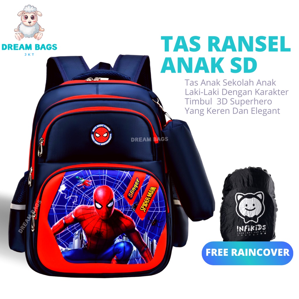 Dream Bags - Tas Anak Spider DB 637 Tas Sekolah Anak Ransel Anak Karakter - Tas Sekolah Anak Laki Laki SD Import