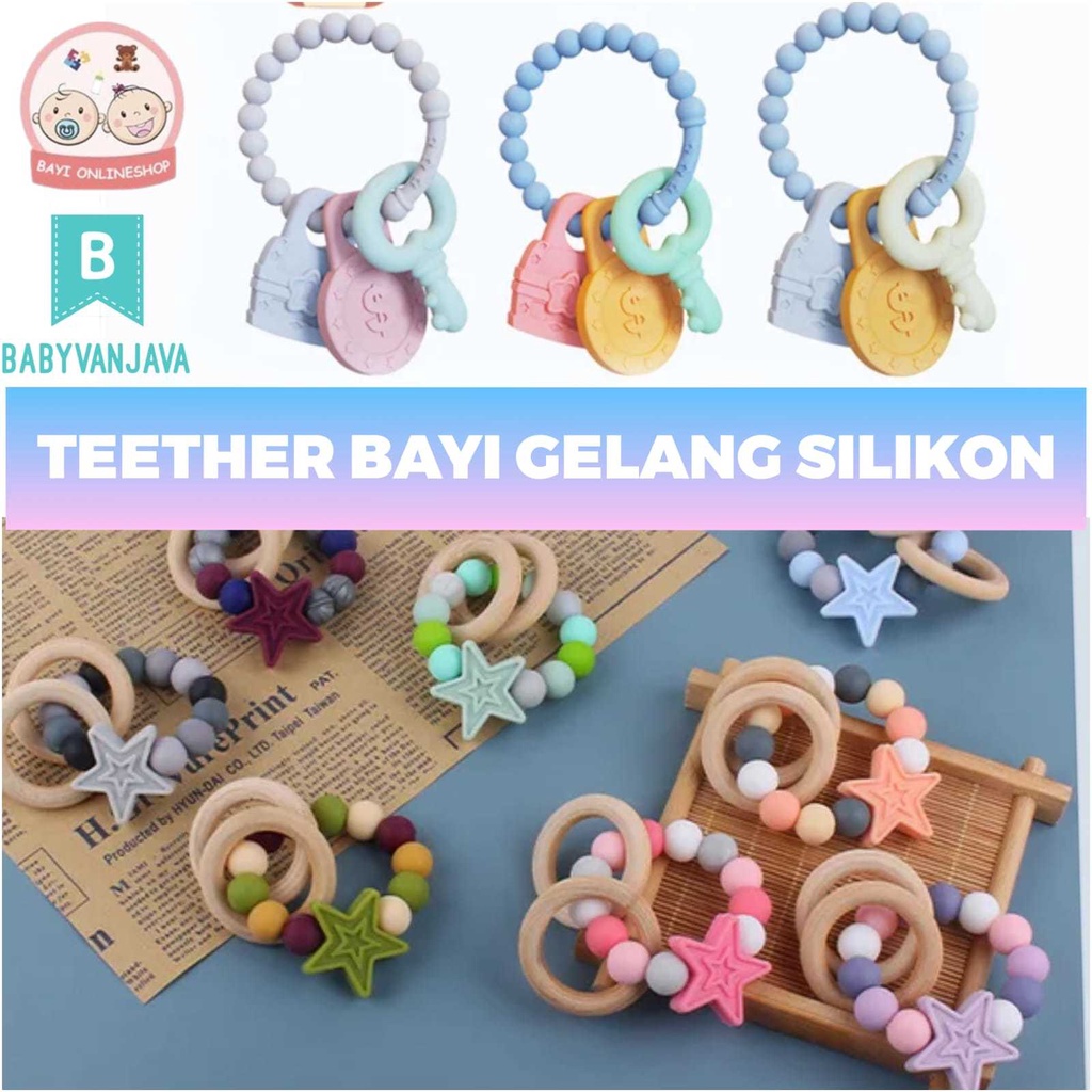 ABB Teether Silikon Kayu Gelang Bayi Mainan Gigitan Bayi Kayu BPA Free - Bayi Online Shop