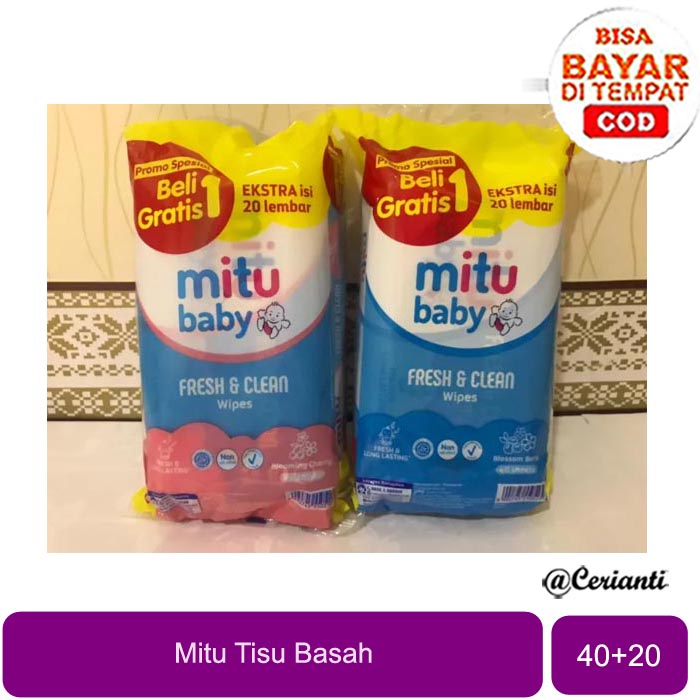 [BUY 1 GET 1 | 40S FREE 20S] [BPOM] Mitu Baby Tissue Basah Wipes Fresh &amp; Clean Pink | Blue 40S Buy 1 Get 1 + 20S | Tisu Basah