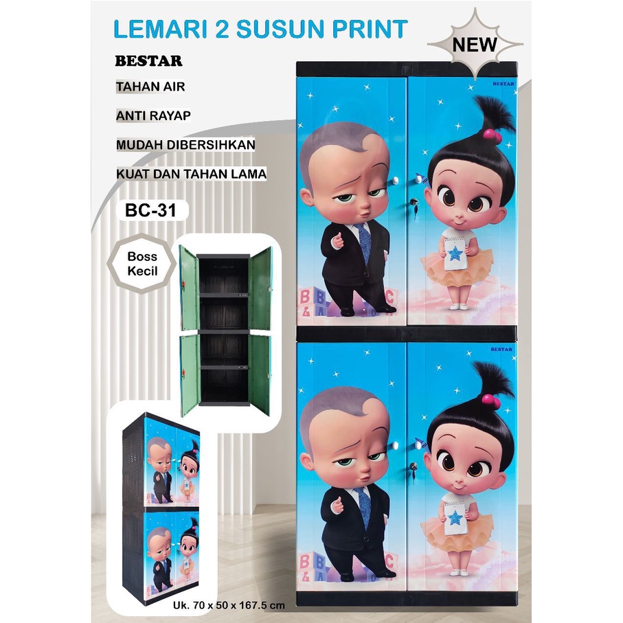 Lemari Plastik Bestar Print Susun 4 /Lemari Pakaian Jumbo
