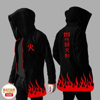 JAKET ANIME JUBAH NARUTO HOKAGE ZIPPER HOODIE JUMBO