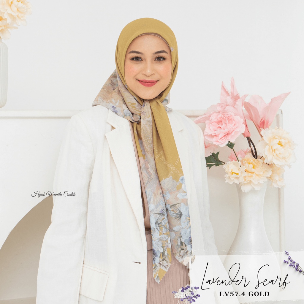 HIRA - Hijabwanitacantik - Segiempat Lavender Scarf - LV57.4 Gold | Hijab Segi Empat Motif Jilbab Vo