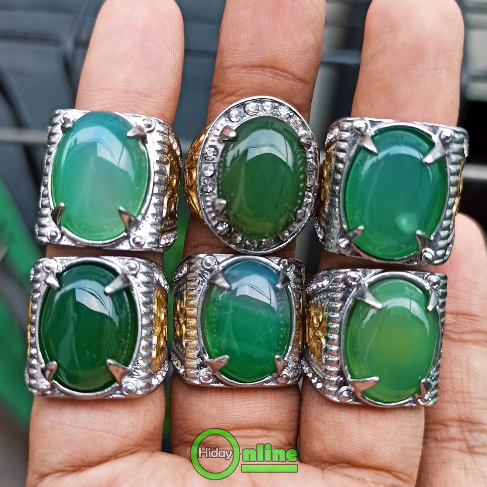 CINCIN AKIK NATURAL GREEN CHALCEDONY ANGGUR HIJAU SULAIMAN RING TITANIUM
