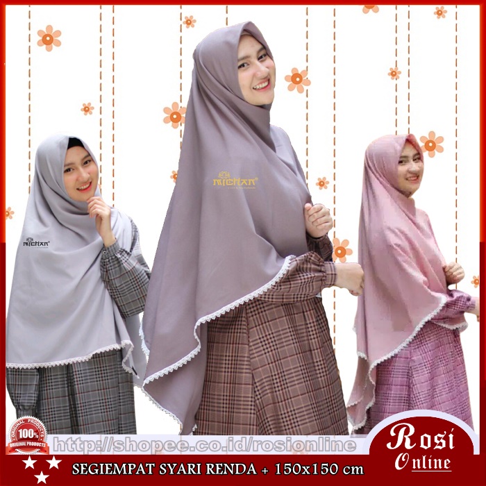 Jilbab Segi Empat Syari 150 x 150 Renda Kerudung Segiempat Jumbo Wolfis