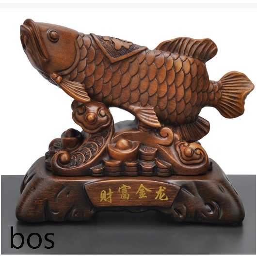 Fengshui Patung Ikan Arwana pahatan rapi  kayu import