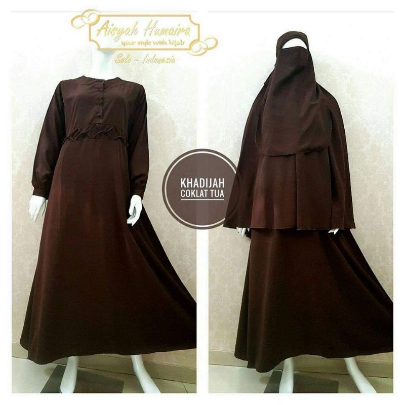 Set Gamis coklat tua murah, cadar bandana