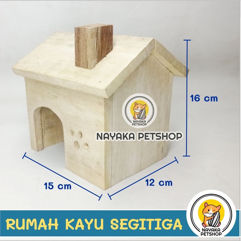 Rumah Kayu Hamster Atap Segitiga Besar Wooden Home Kandang Tupai House Sarang Hewan