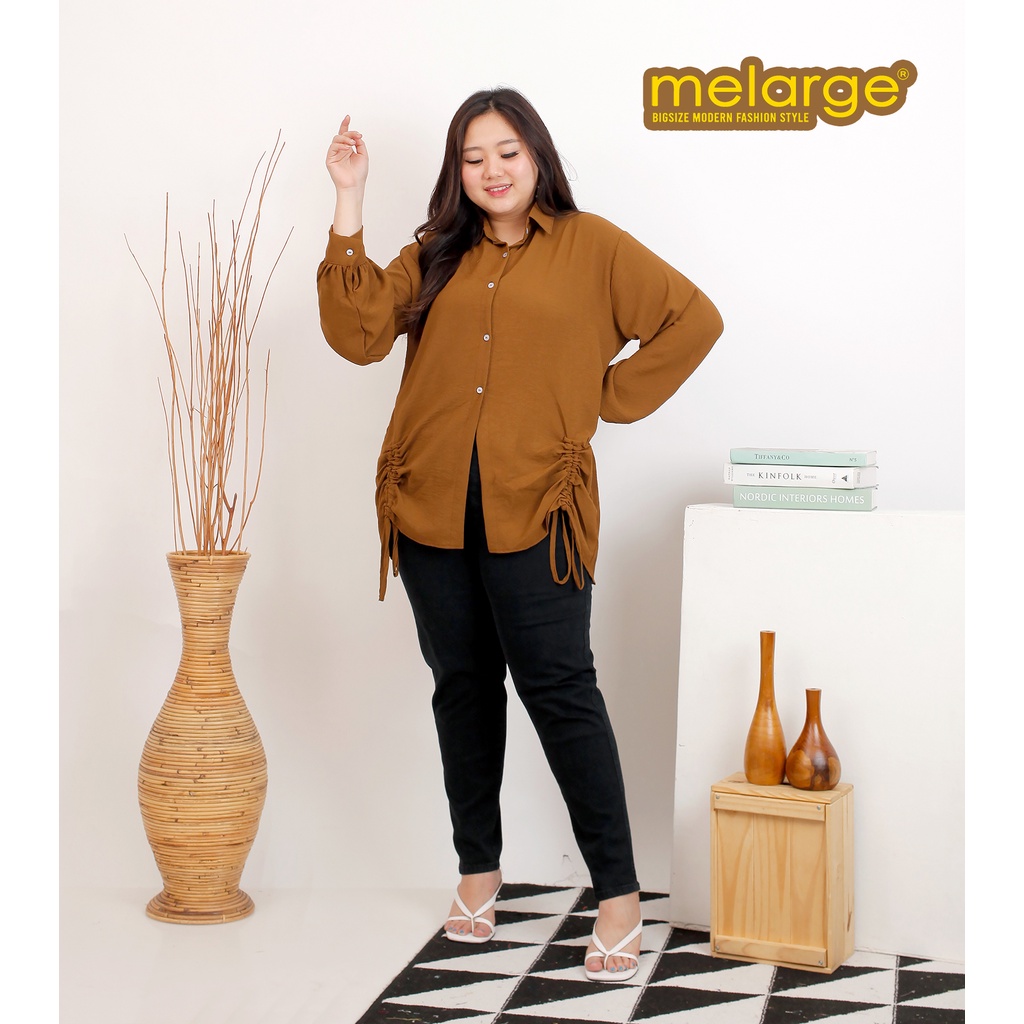 MELARGE - Kemeja Crinkle Rana Polos Wanita Jumbo Ukuran Bigsize Ariflow Premium xl 2xl 3xl 4xl 5xl 6xl