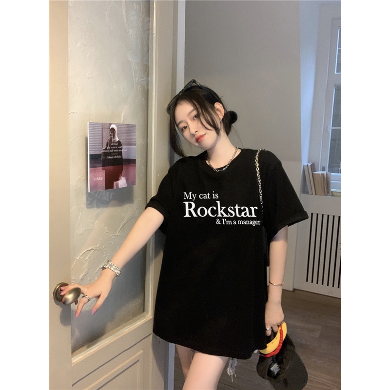 EUNII T-shirt Lengan Pendek Retro Putih English Korean Style/Kaos Atasan Wanita/Baju Kaus Oversize Wanita/Kaos Wanita