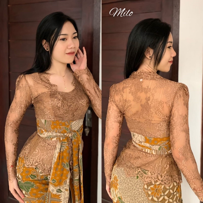 kebaya metalik glossy bahu kerut