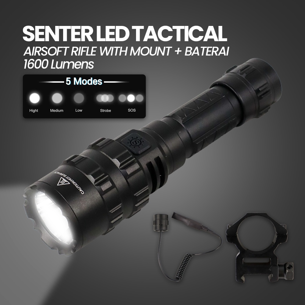 Senter LED L2 + Baterai with Mount - JG-3 - Black