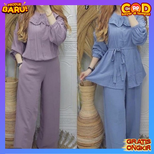 One Set Perempuan Muselimah Stelan Dewasa Nyaman Digunakan Fashion Muslim Premium Baju Setelan Wanit