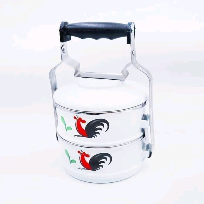 Rantang Enamel 2 Susun | 14 Cm Kukuruyuk Motif Ayam | Wadah Nasi dan Sayur | Rantang Jadul Vintage K