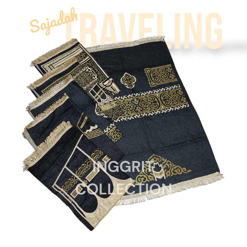 Sajadah traveling rumbai tambang motif kiswah Ukuran 70x110, souvenir haji&amp; umroh