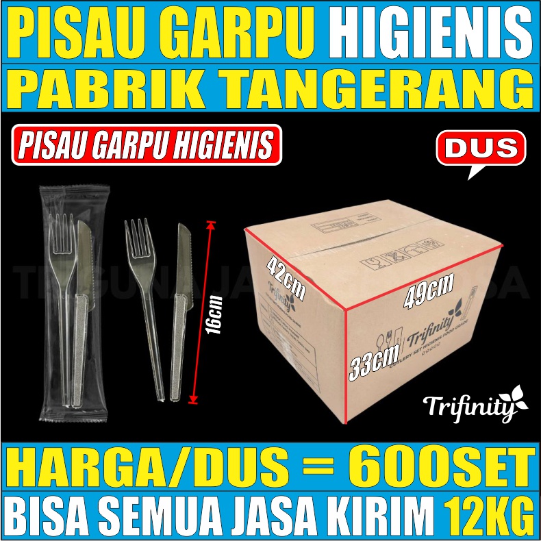 Pisau Garpu Makan Set Higienis Plastik Steril Trifinity Per Dus Semua Jasa Kirim Murah