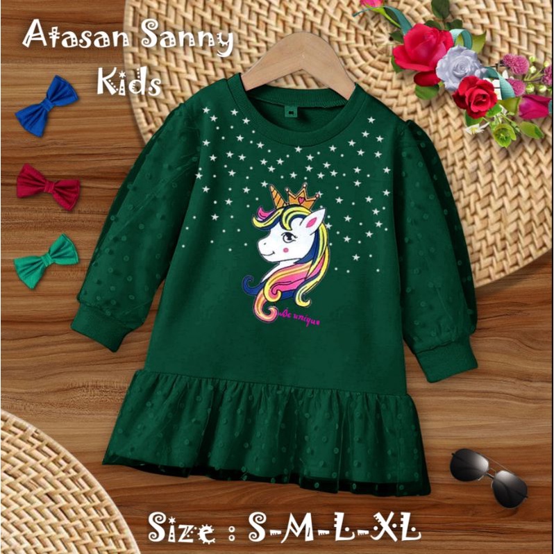 Atasan Fashion Anak Perempuan Lengan Panjang Model Kerutan/Atasan Sanny Kids 1-11 Tahun Matt Babyterry Mix Tille Onde