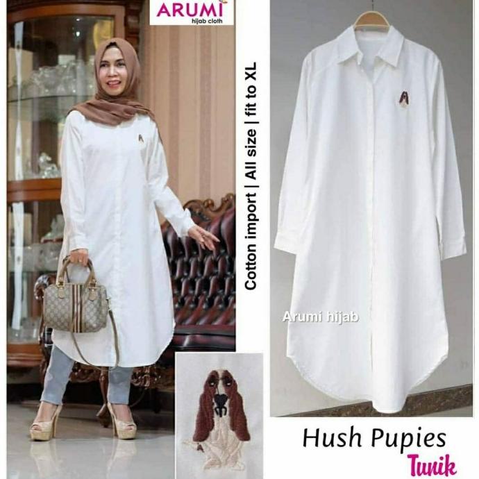 Hush Pupies Tunik katun tunik putih tunik muslim tunik jumbo tunik ori