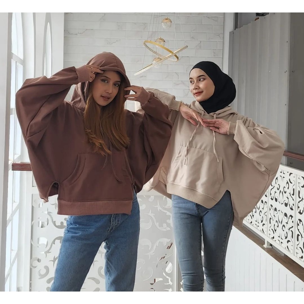 Sweater Hoodie Batwing Oversize Slit Hoodie | Sweater Wanita Bigsize | Sweater Hoodie Korean Style