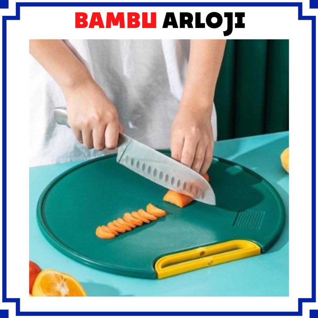 BAJ Talenan Bulat Anti Jamur 2in1 Alas Tatakan Pemotong Buah Sayuran Daging Dengan Parutan Mini Cutting Board Anti-Bacteria PR140