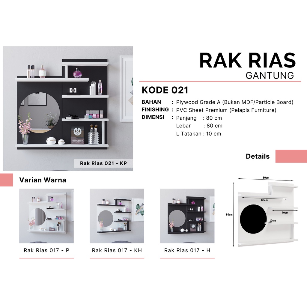 RAK MAKEUP GANTUNG / MEJA RIAS GANTUNG / RAK RIAS / MEJA RIAS DINDING / KACA RIAS DINDING CANTIK