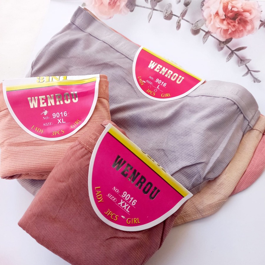 Lusinan 12 PCS Celana Dalam Wanita CD Katun Impor Premium Salur Cewek Wenrou
