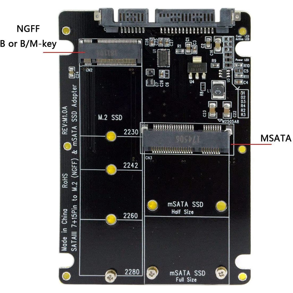 Converter Case Enclosure M.2 NGFF B-Key &amp; mSATA SSD to SATA 3 Adapter