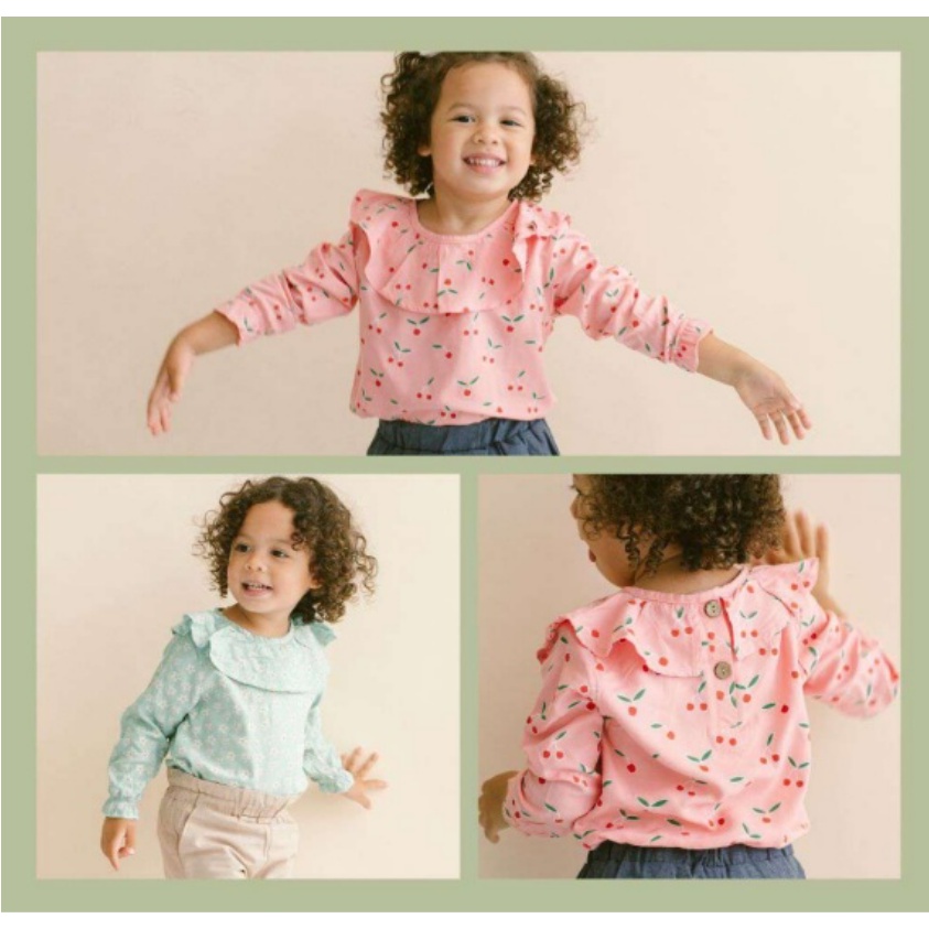 Ardenleon Hazel Blouse 1-4 Tahun Blouse Panjang Ruffle Fashion Anak Perempuan Happy Blossom Series CBKS