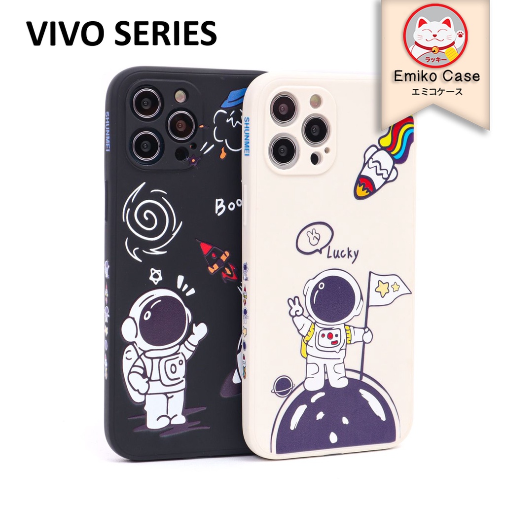 【EMIKO CASE】Soft Case Vivo Y91 Y12 Y20 Y12i Y12S Y91C Square Edge Astronot Lucky &amp; Boow Full Lens Cover