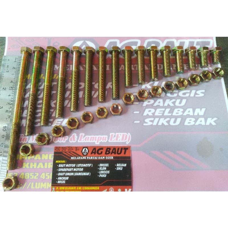 Baut Mur Kuning M10x30 (3 cm) / Baut 14 Kuning / BMK / Baut Hex / Baut Kunci 14