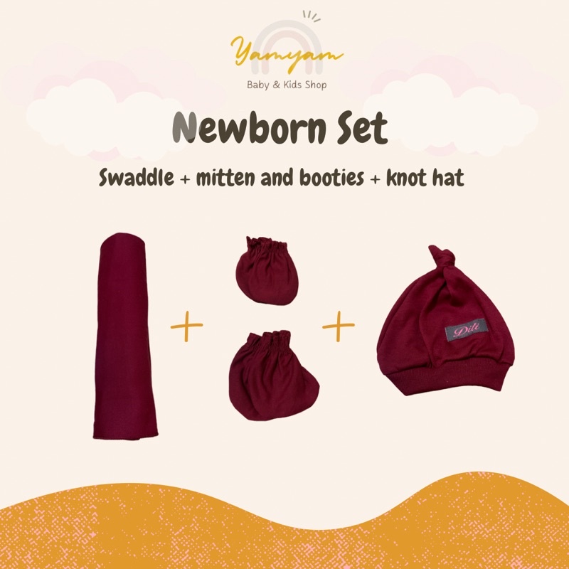 newborn set bedong set newborn paket bayi baru lahir package swaddle mitten booties knot hat bedong sarung tangan kaki sartaki stk topi bayi bolo bolo chiyoko diti baby