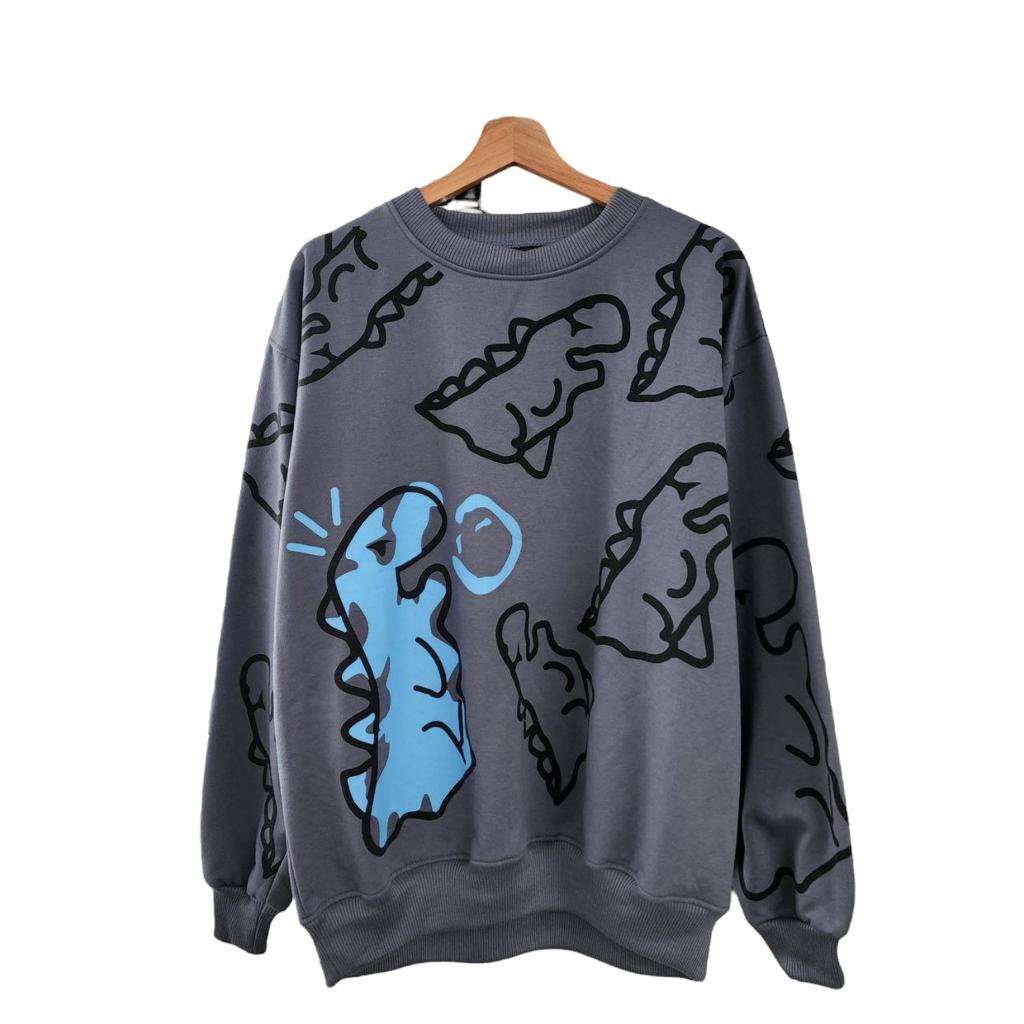 Sweatshirt Oversize Unisex Crayon Dino - Sweater karakter lucu ukuran oversize