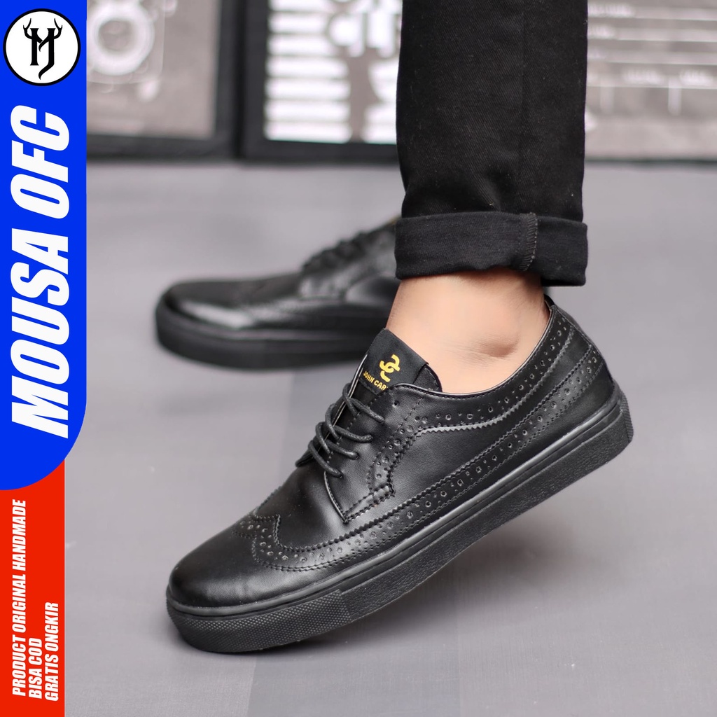 Sepatu Kasual Sneakers Pria Kulit Syntetic Hitam Mousa Wingti