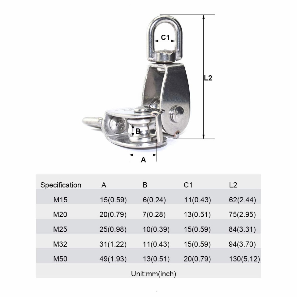 YGRETTE - ASOL Katrol Kerekan Mini Serbaguna Swivel Pulley Stainless Steel M15 M20 M25 M32 M50