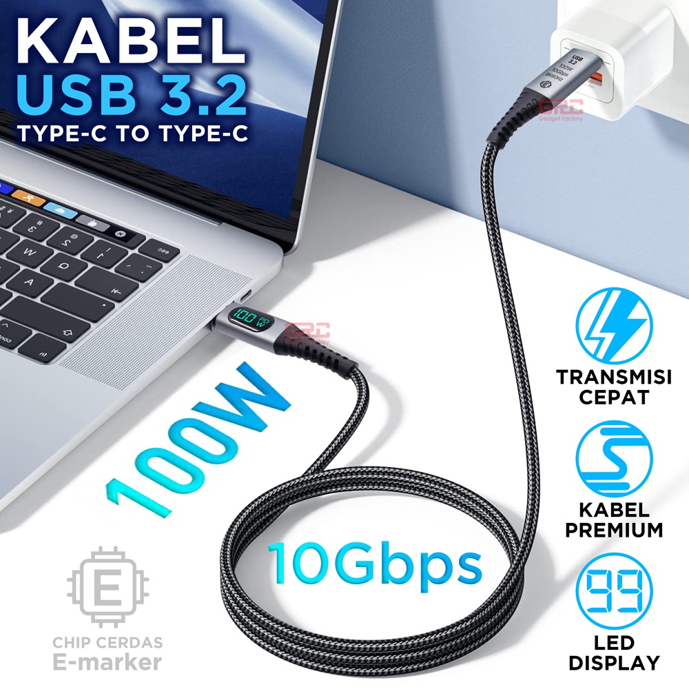 Kabel Data Charger Type C to Type-C Cable USB 3.2 PD 100W Video Output