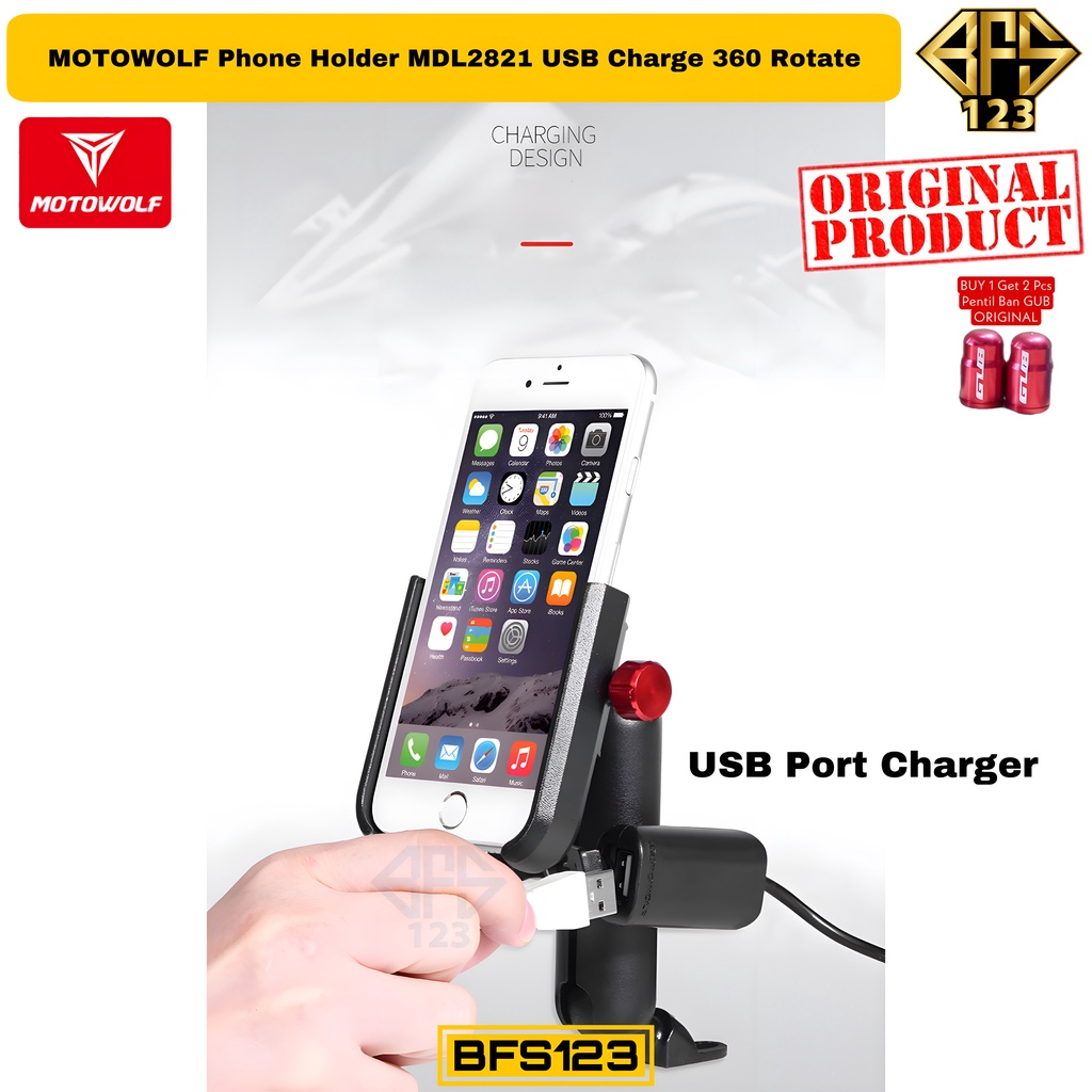 MOTOWOLF Phone Holder MDL2821 USB Charging 12-24V 360 Rotate Holder HP Bracket Stang Spion